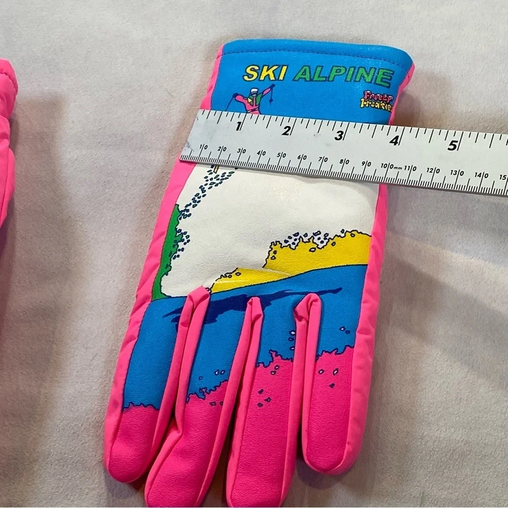 Freezy Freakies Vintage Unisex Adults Pink Printed Ski Gloves Size XS